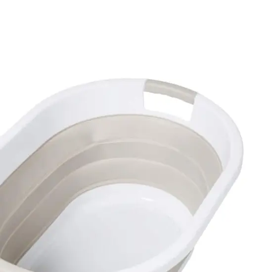 Honey Can Do 24" Collapsible Rubber Laundry Basket Set Warm Gray and White {12}