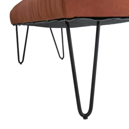 4ft. Brown Leather Upholstered Bench with Hairpin Legs {5}
