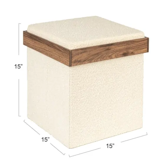 Household Essentials Versatile Boucle Ottoman with Hidden Storage Cream {7}