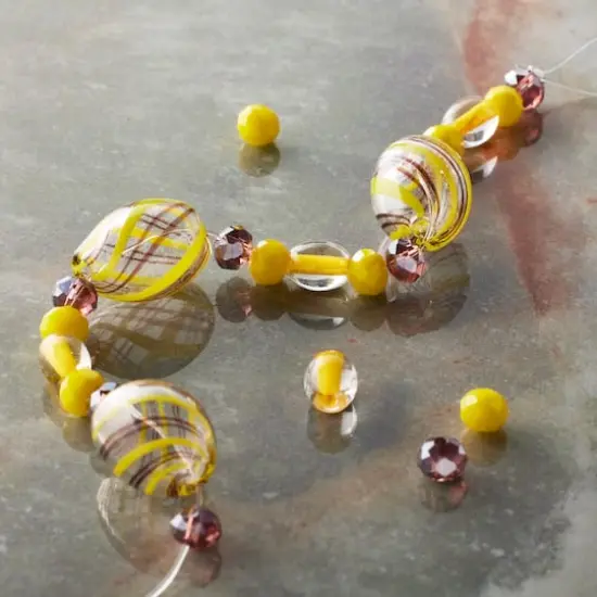 Yellow Lampwork Glass Stripe Oval Beads by Bead Landing&trade; {3}