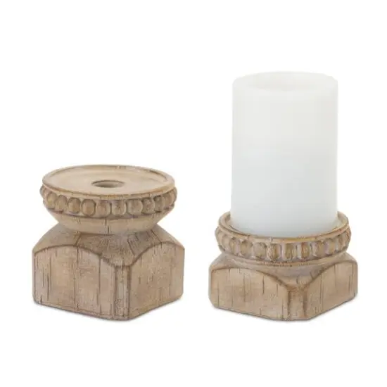 Beaded Wood Design Candle Holder Set, 3" & 4" {1}