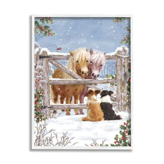 Stupell Industries Ponies & Dogs Winter Farm Scene Framed Giclee Art White {1}