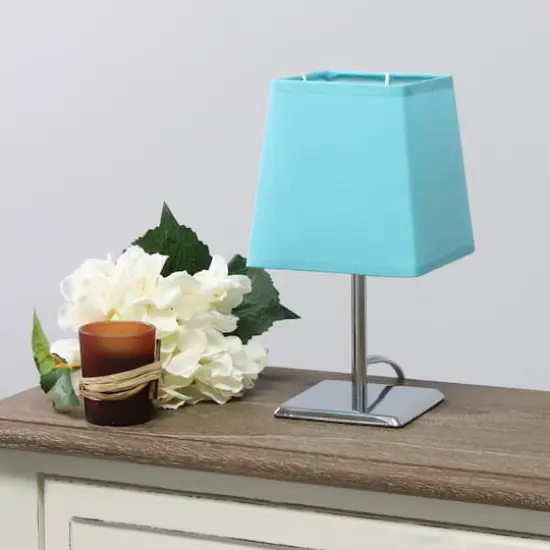 Simple Designs&trade; 9.5" Mini Chrome Table Lamp with Squared Empire Shade Blue {6}