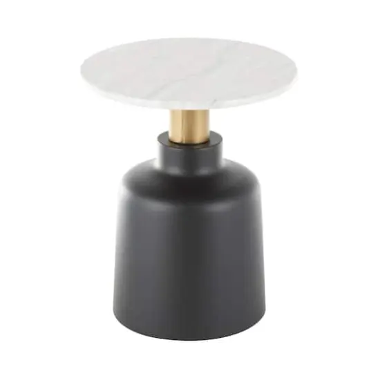 21.5" Black Metal Pedestal Accent Table with Faux White Marble Top {7}