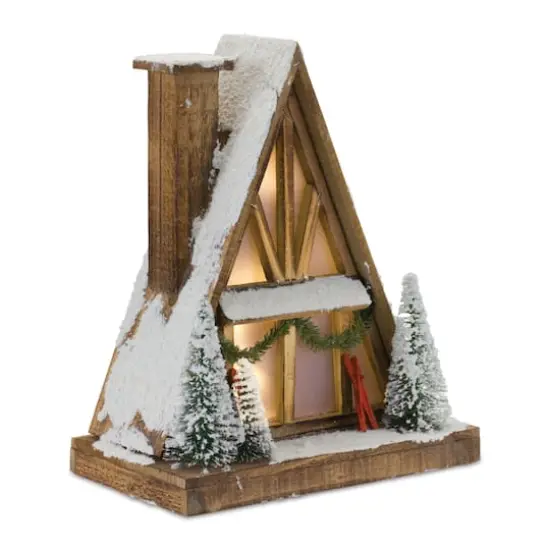 16.5" Vintage A-Frame Ski Lodge Lighted Tabletop Town D&eacute;cor {1}