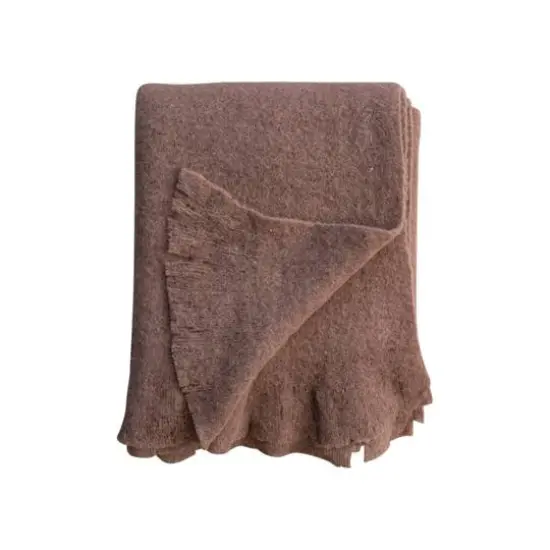 Hello Honey&reg; 60" Brown Brushed New Zealand Wool Throw with Ruffled Edge {4}