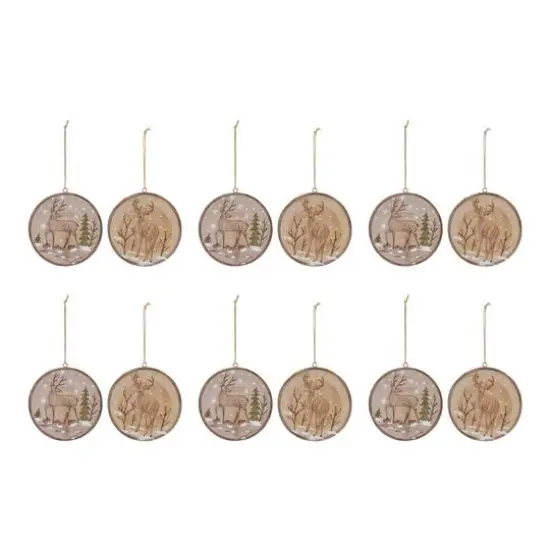 12ct. 4" Wood Deer Tree Disc Ornament Set {6}