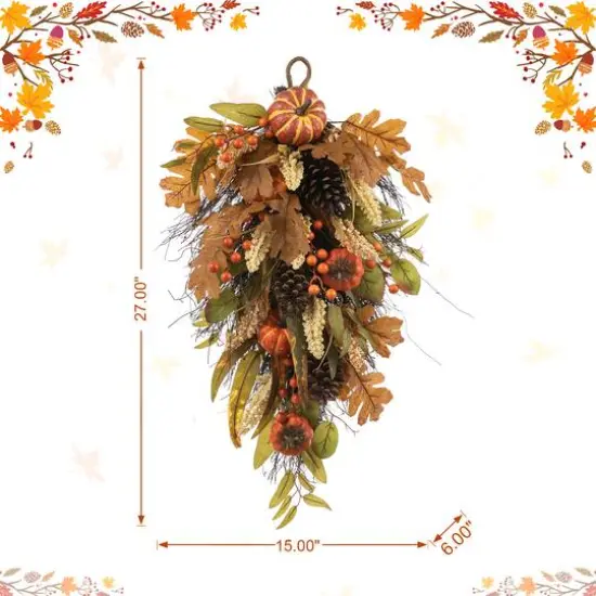 Glitzhome&reg; 27" Fall Pumpkin Leaf Swag {9}