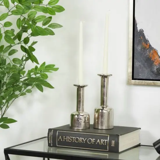 Silver Aluminum Taper Candle Holder with Rounded Bases Set {4}