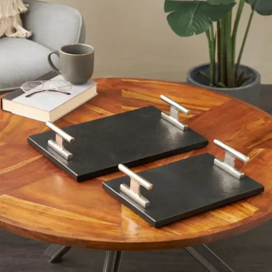 Black Marble Textured Decorative Tray Set {3}