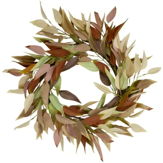 22" Neutral Fall Colored Leaves Autumn Harvest Wreath {1}