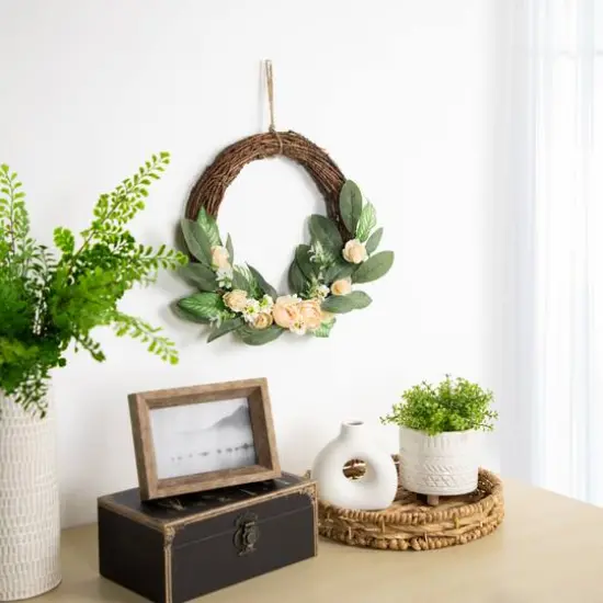 14" Mini Peach Rose Half Floral Spring Wreath {3}