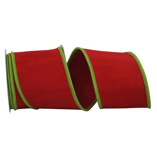 Reliant 4" x 5yd. Red & Lime Deluxe Dupioni Folded Heavy Wired Ribbon {1}