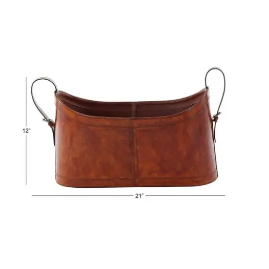 21" Brown Leather Rustic Magazine Holder {7}