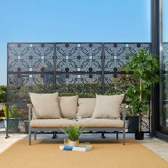 Glitzhome&reg; 6ft. Black Galvanized Steel Floral Room Divider {3}