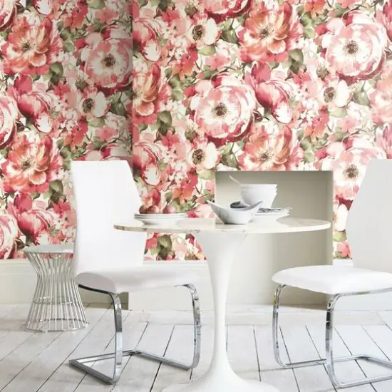 RoomMates Watercolor Floral Peel & Stick Wallpaper Red/Pink/Green {7}