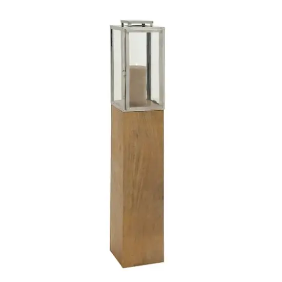 Brown Mango Wood Contemporary Candle Holder Lantern, 48" x 9" x 9" {1}