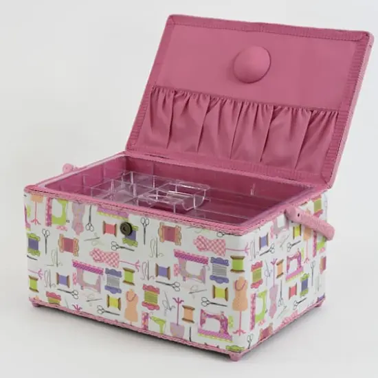 Dritz&reg; Pink Sewing Notions Extra Large Sewing Basket with Removable Tray {3}