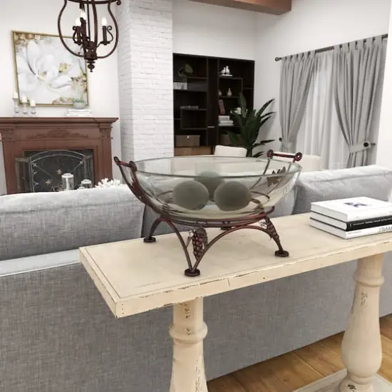 19" Clear Tempered Glass Kitchen Serving Bowl with Copper Metal Grapes Base {3}