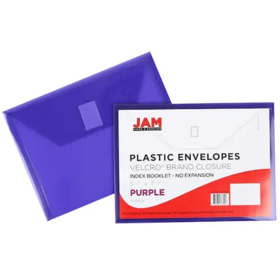 JAM Paper 5.5" x 7.5" Plastic Hook & Loop Closure Envelopes, 12ct. Purple {6}