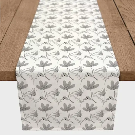 Gray Watercolor Florals Outdoor Table Runner {3}