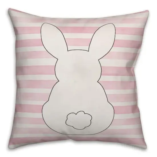 Pink Watercolor Stripes Bunny Silhouette Throw Pillow {1}