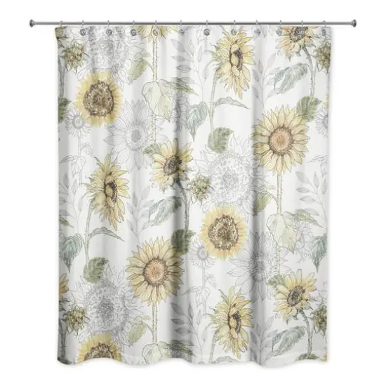 Sunflower Pattern Shower Curtain White {1}