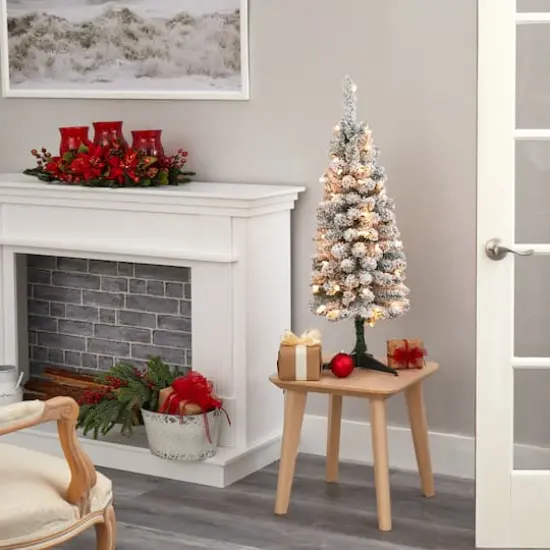 3ft. Pre-Lit Flocked Pencil Artificial Christmas Tree with Clear Lights {7}