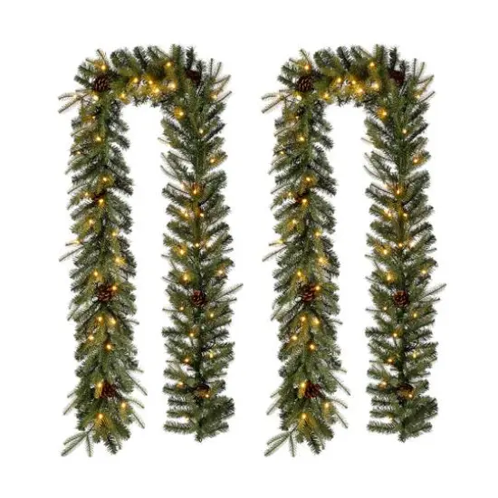 Glitzhome&reg; 9ft. LED Greenery Pinecone Christmas Garlands, 2ct. {1}