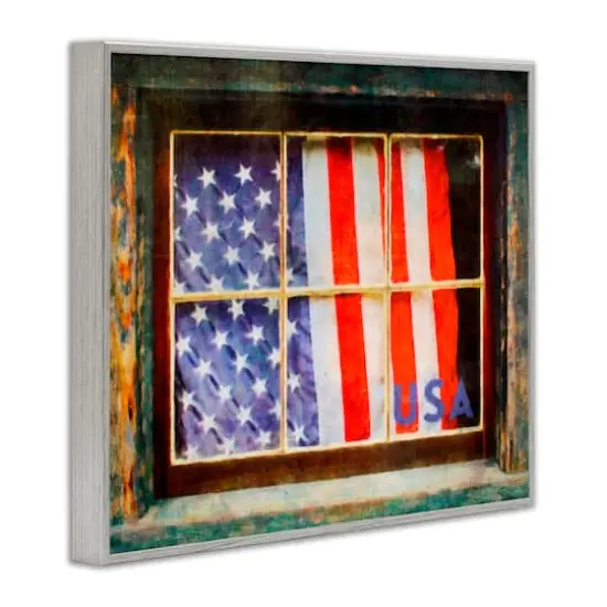 Stupell Industries Patriotic American Flag Rustic Window Festive Home Framed Giclee Art Gray {4}
