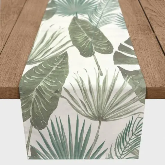 90" Tropical Palm Cotton Twill Runner White {1}