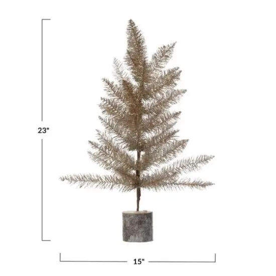Hello Honey&reg; 23" Silver & Gold Tinsel Tree with Wood Slice Base {4}