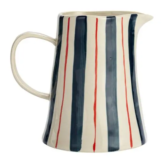 Hello Honey&reg; 8" Hand-Painted Wax Relief Multicolor Striped Stoneware Pitcher {6}