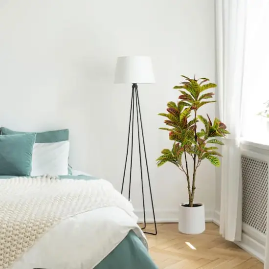 American Art Decor 4ft. Realistic Artificial Croton Tree in White Pot {8}