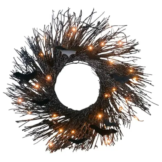 22" Black LED Halloween Bats Twig Wreath {1}