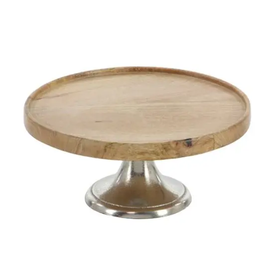 Brown Mango Wood & Metal Cake Stand Set {4}