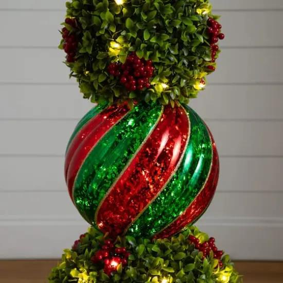 3ft. Pre-Lit Artificial Christmas Ornament Boxwood Topiary Tree with 70 Warm White LED Lights {8}