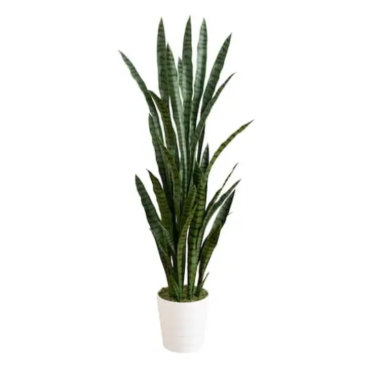 5ft. UV Resistant Artificial Snake Plant in White Decorative Planter {1}