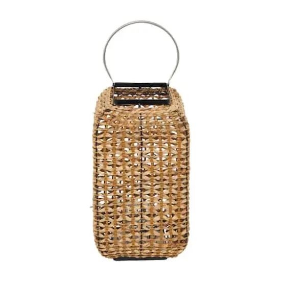 20" Brown Dried Plant Handmade Rattan Weaved Candle Lantern with Glass Holder and Handle {5}