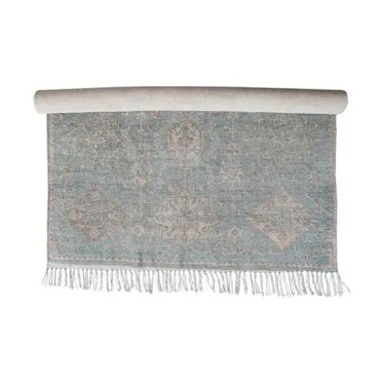 Hello Honey&reg; 4ft. x 6ft. Blue & Cream Cotton Chenille Distressed Print Rug with Fringe {1}