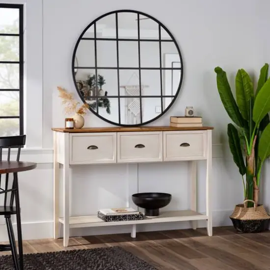 Walker Edison 52" Reclaimed Barnwood & White 3-Drawer Buffet Table {6}