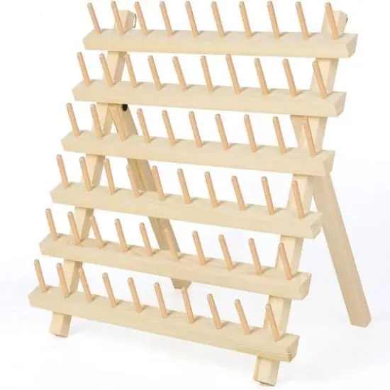 Natural 60-Spool Wooden Sewing Thread Organizer Rack {1}