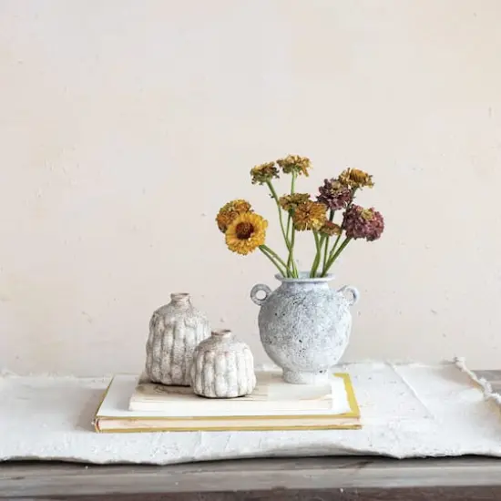 Hello Honey&reg; Cream Terra Cotta Vase with Raised Rectangle Pattern Set {5}