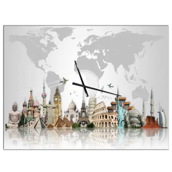 Designart Famous Monuments Across World Rectangular Wall Clock {1}