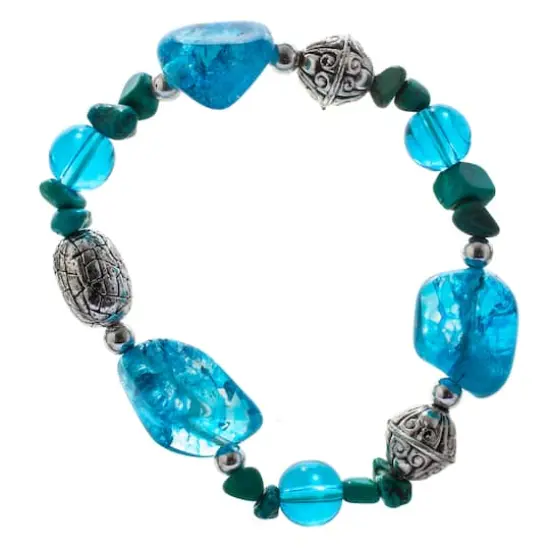 John Bead Green Turquoise & Blue Bead Gemstone Stretch Bracelet {5}