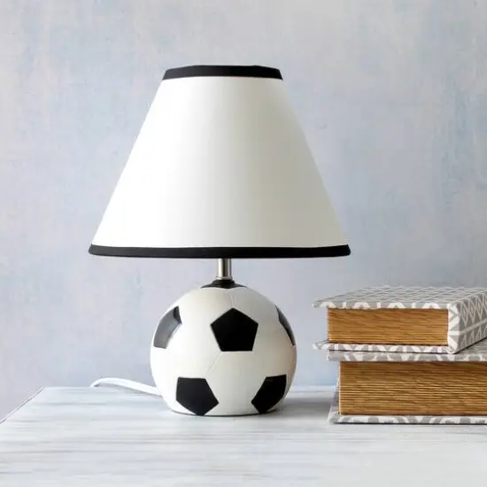 Simple Designs&trade; 11.5" Soccer Ball Base Table Lamp with White Shade Black Trim {6}