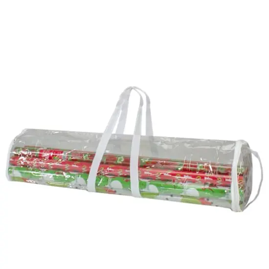 30" White & Transparent Christmas Gift Wrap Organizer Bag with Handles {1}