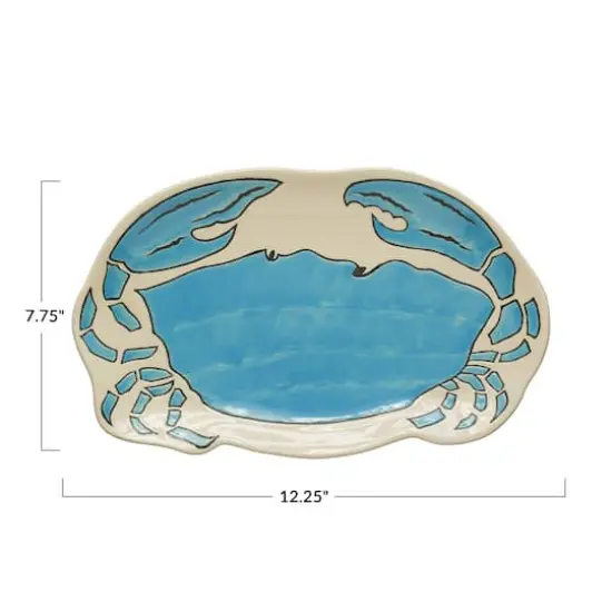 Hello Honey&reg; 12.2" Blue & Cream Stoneware Crab Shaped Plate with Wax Relief Illustration {1}