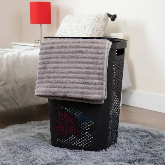 Mind Reader 60L Ventilated Slim Laundry Hamper with Cut Out Handles & Hinged Lid, 2ct. Black {3}