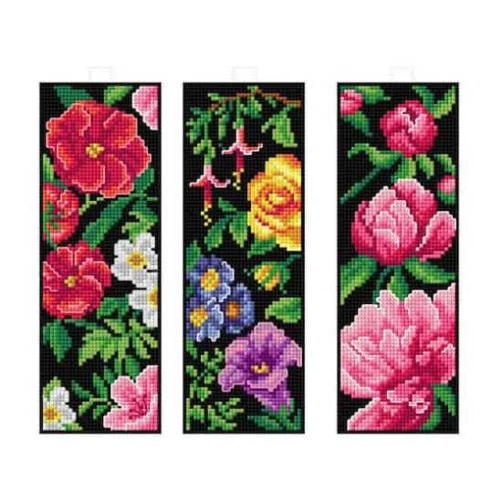 Orchidea Counted Cross Stitch Kit With Plastic Canvas Bookmarks Flowers Set Of 3 Designs {1}